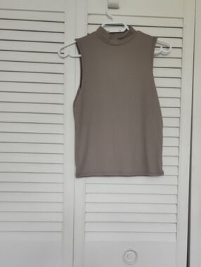Mock Neck Sleeveless Tank Top in Taupe